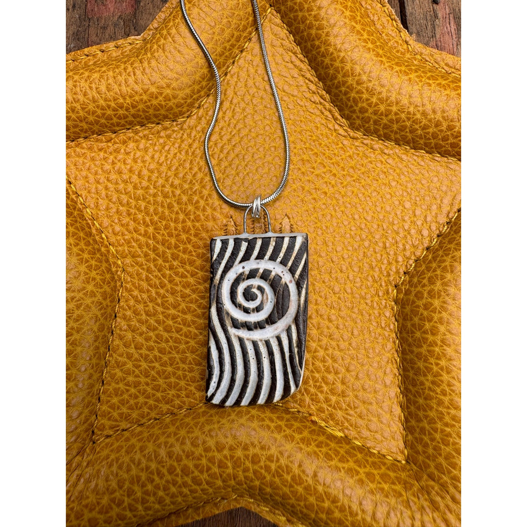 Ceramic Kiln Fired Rectangle Pendant Necklace Handcrafted Boho Pendant Necklace