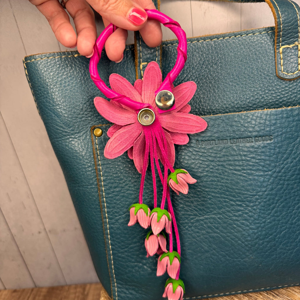 Genuine Leather Flower Purse Charm Pink Daisy Flower Leather Bag Charm FAST SHIP