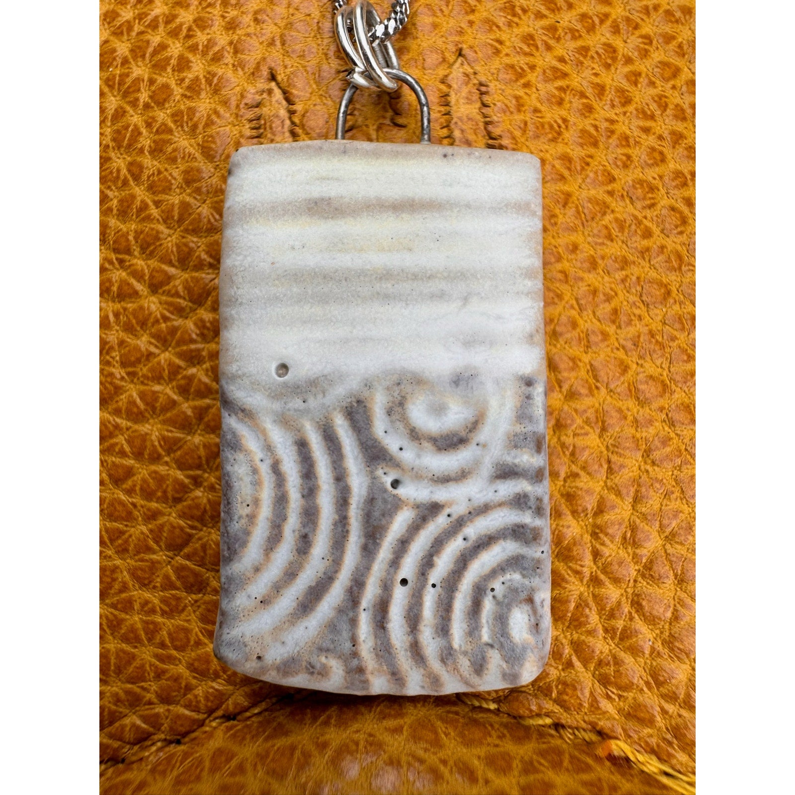 Boho Rectangle Pendant Necklace Handmade White Pendant Ceramic Necklace Jewelry