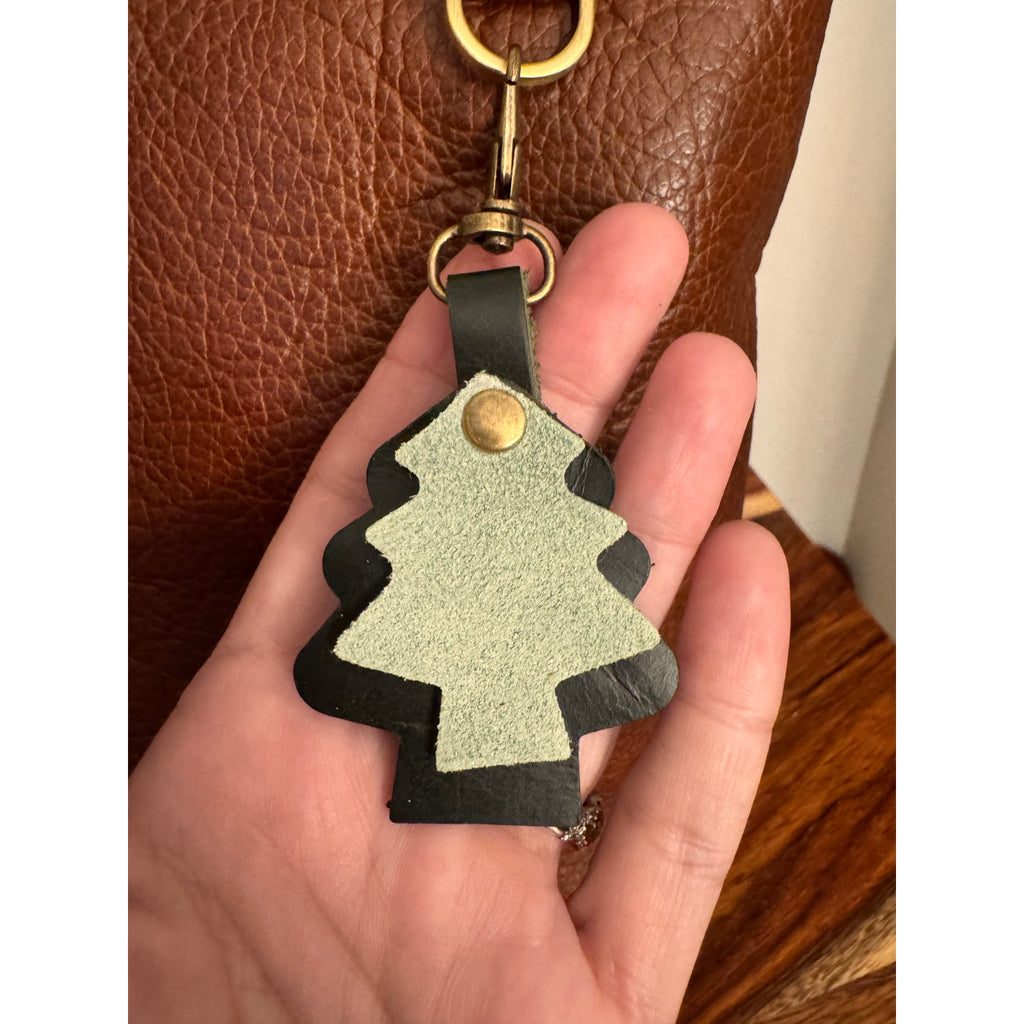 Holiday Christmas Bag Charm Genuine Leather Christmas Tree Purse Charm NEW