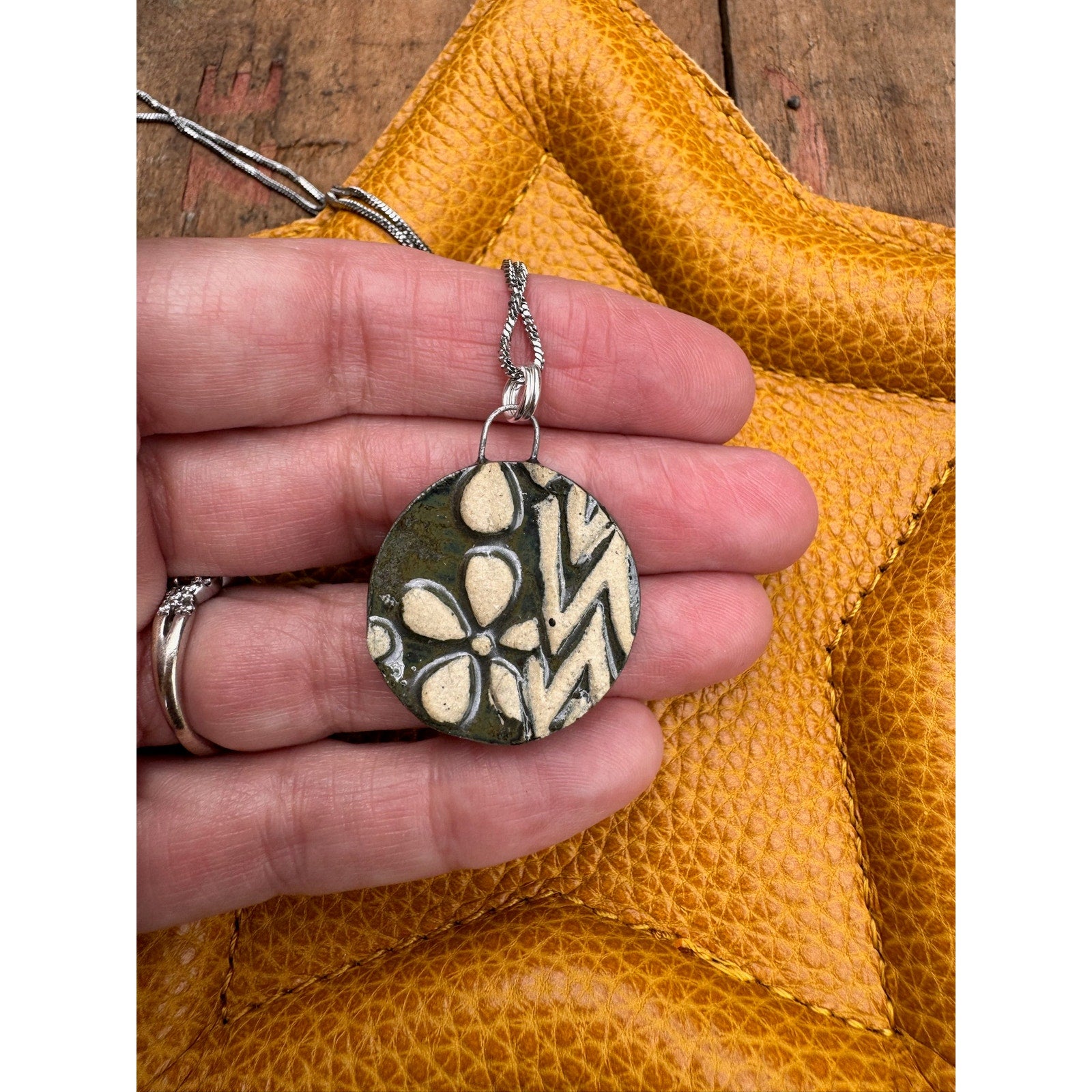 Ceramic Boho Daisy Flower Pendant Necklace Handcrafted Jewelry Boho Necklace