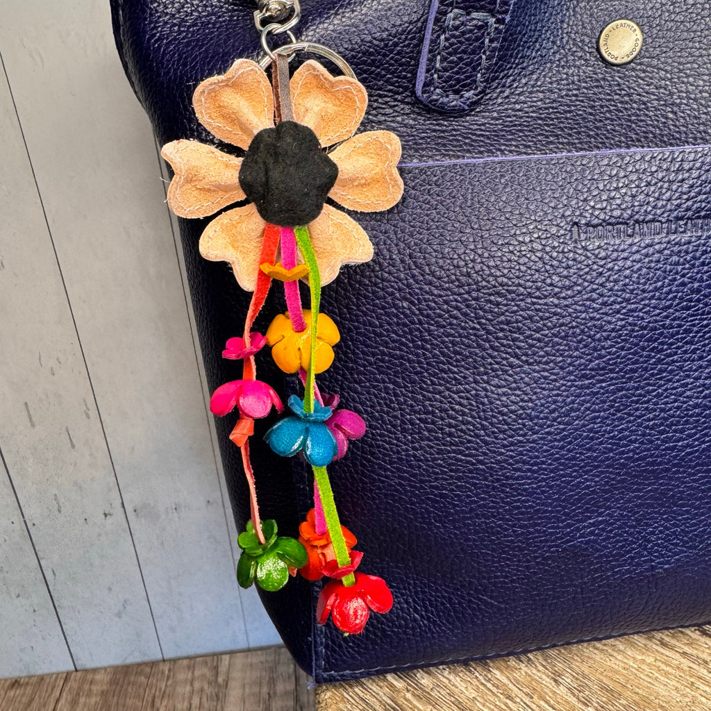 Leather Flower Purse Charm Genuine White Leather Daisy Bag Charm NEW FAST SHIP