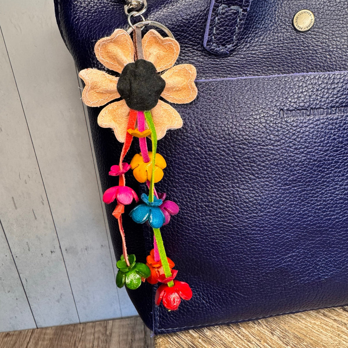 Leather Flower Purse Charm Genuine White Leather Daisy Bag Charm NEW FAST SHIP