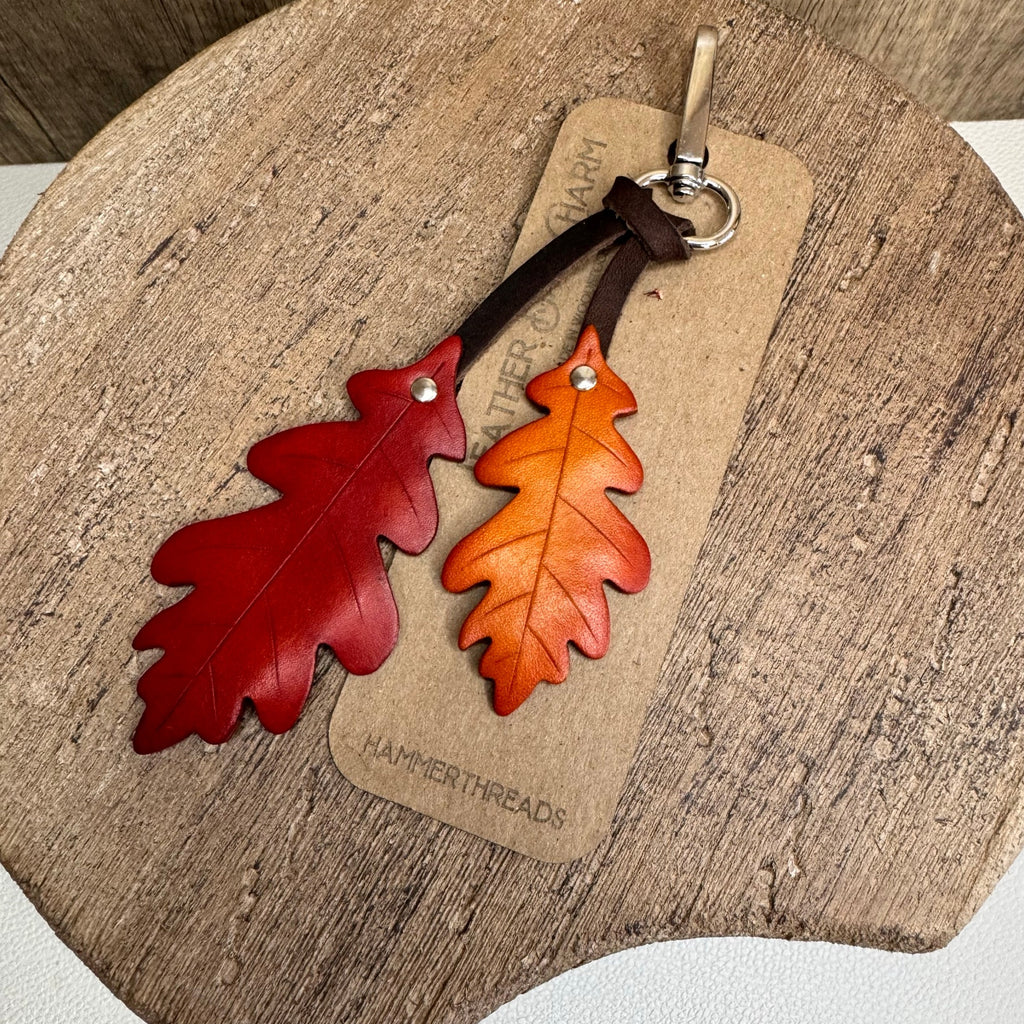 Leather Purse Charm Oak Tree Leaf Bag Charm Genuine Leather Purse Keychain NEW