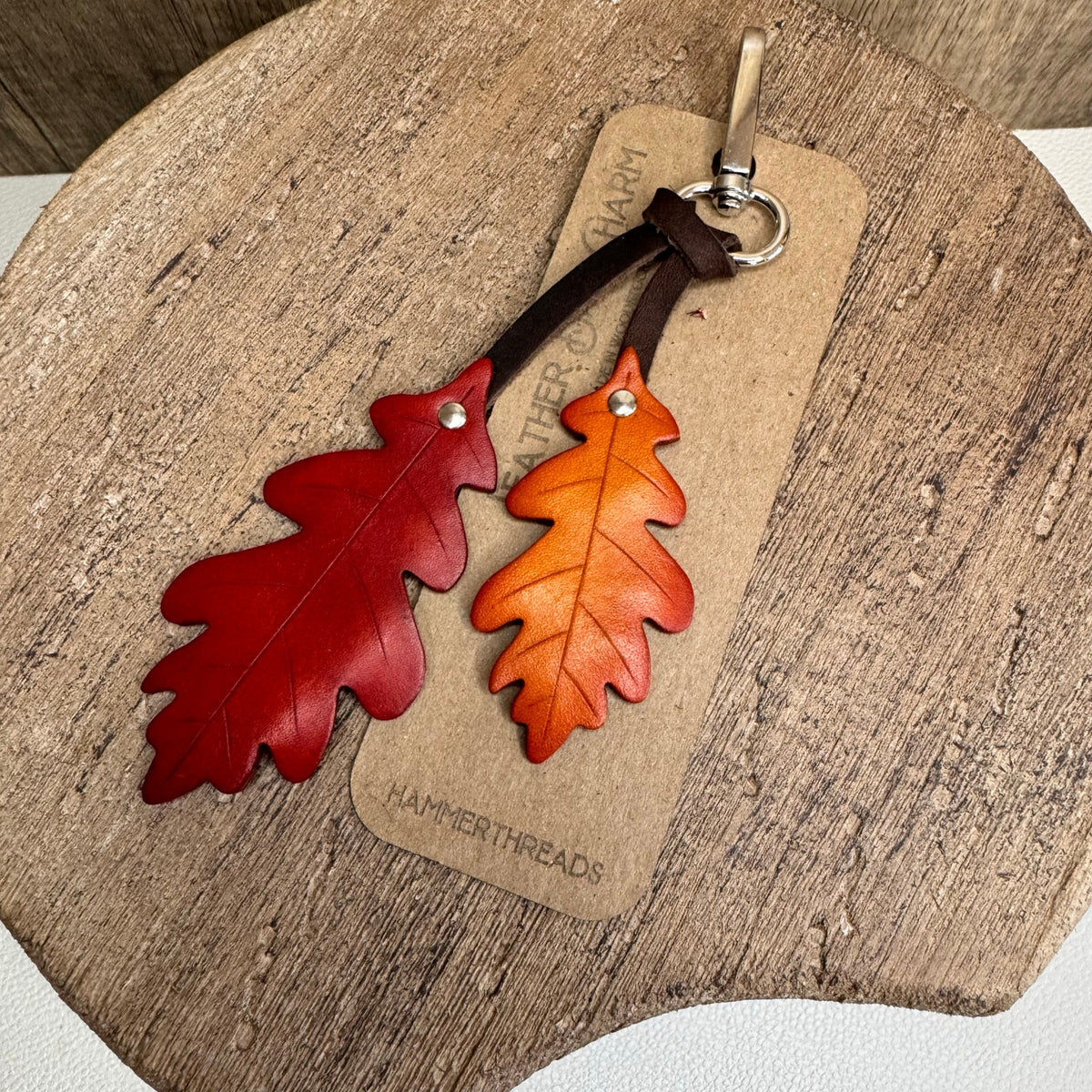 Leather Purse Charm Oak Tree Leaf Bag Charm Genuine Leather Purse Keychain NEW