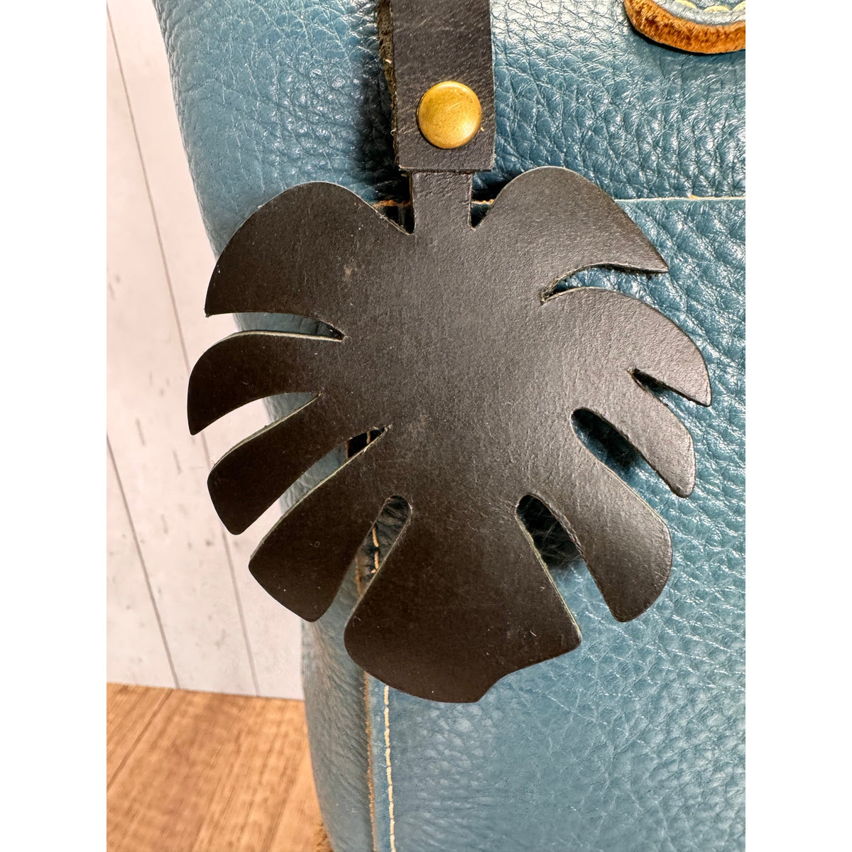 Dark Green Monstera Bag Charm Genuine Leather Green Boho Purse Charm