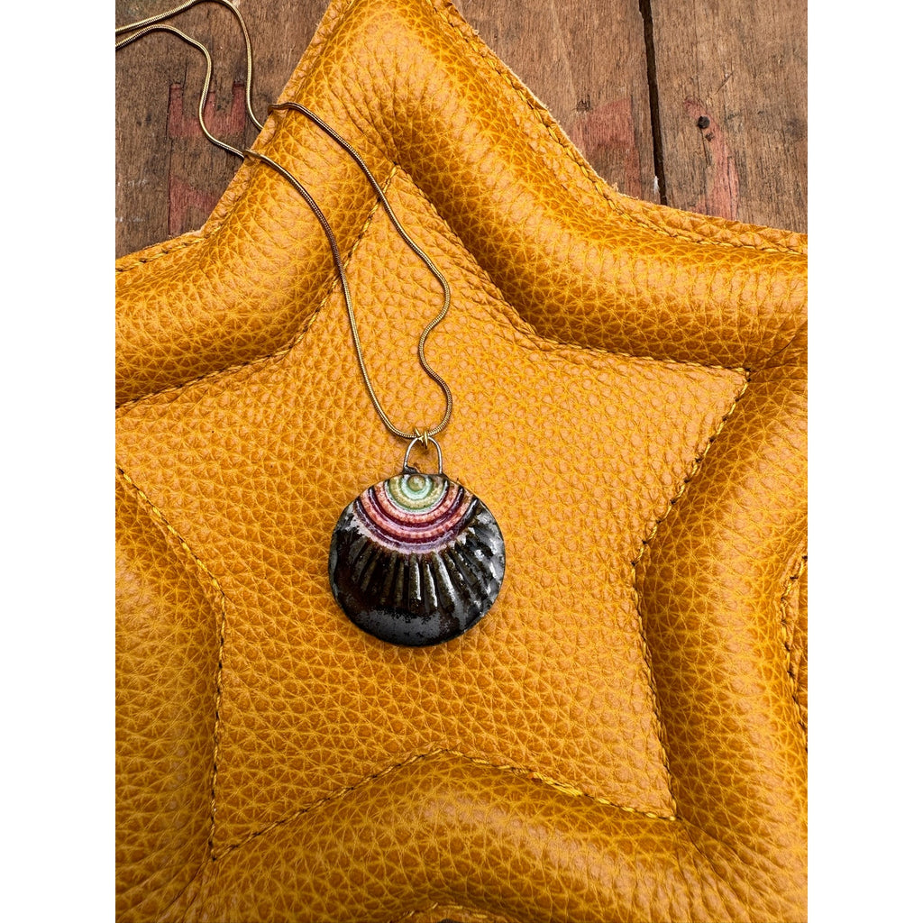 Kiln Fired Ceramic Round Sunburst Pendant Necklace Ceramics Made in Oregon