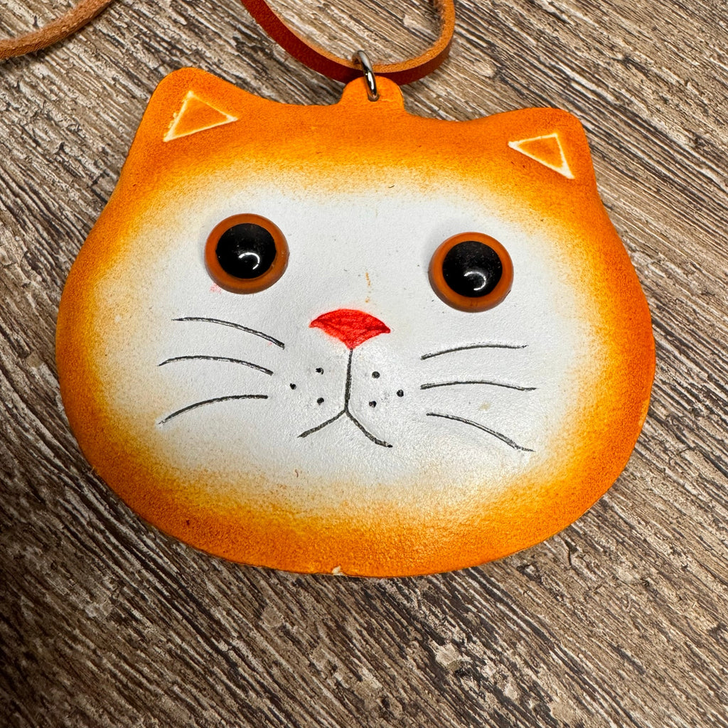 Genuine Leather Ginger Cat Purse Charm Leather Hand Painted  Orange Bag Charm