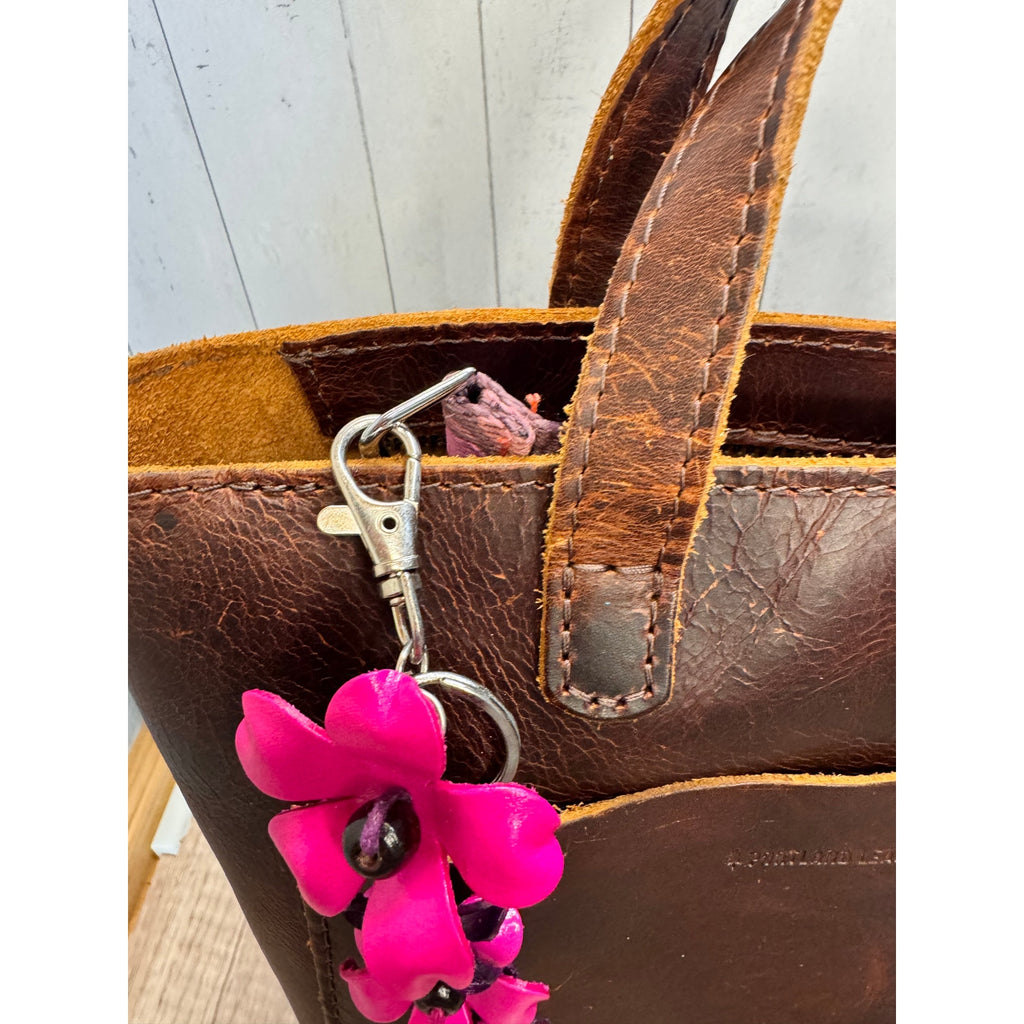 Plumeria Flower Bag Charm Genuine Leather Flower Bag Charm Hot Pink Flower Charm