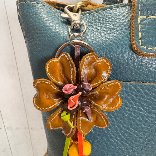 Autumn Daisy Bag Charm Genuine Leather Flower Purse Charm NEW