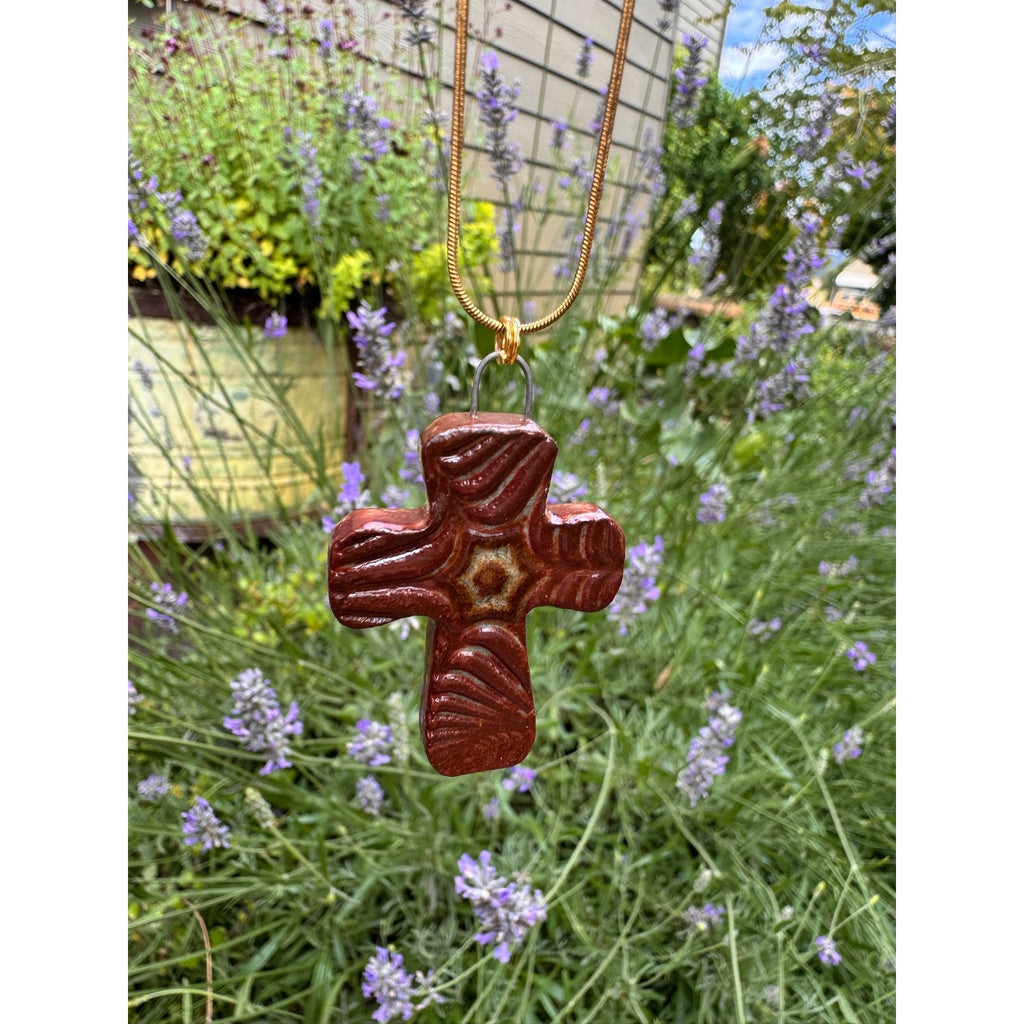 Ceramic Kiln Fired Cross Necklace Handcrafted Cross Pendant Jewelry Ceramics