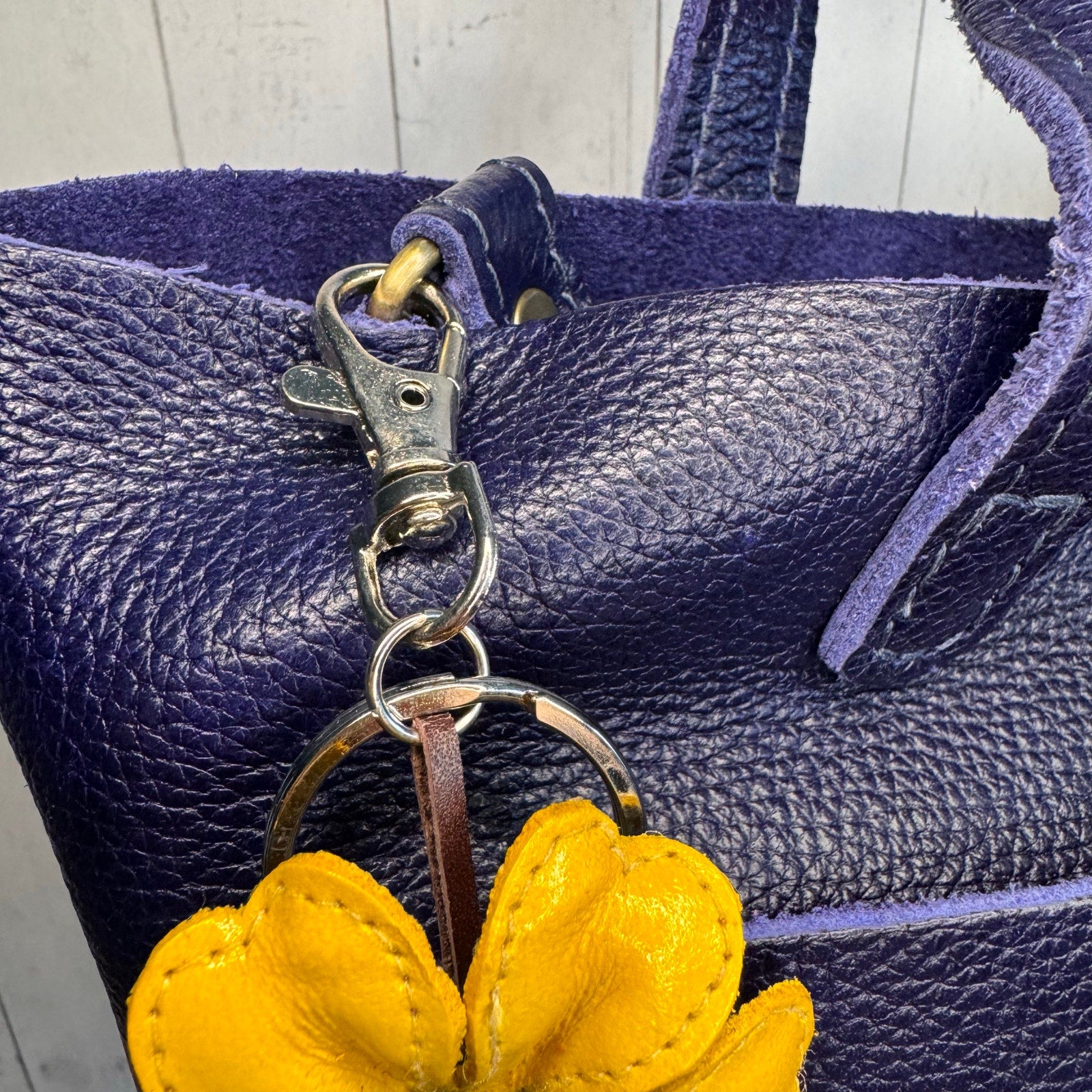 Yellow Daisy Flower Leather Bag Charm Genuine Leather Purse Charm Flowers