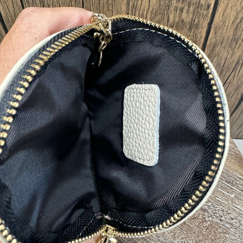 Round Coin Purse Neutral White Leather Wallet Key Holder New FAST SHIP