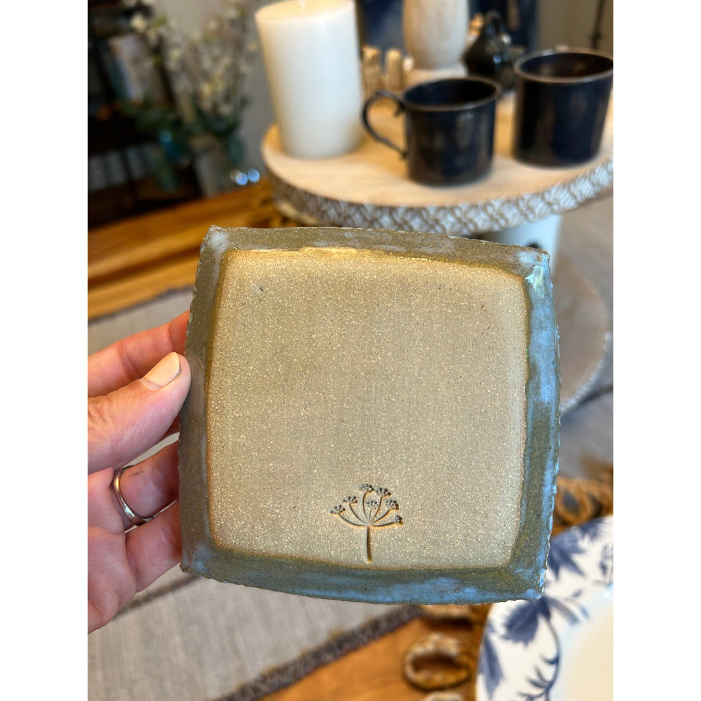 Handmade Square Dish Trinket Holder Artisan Ceramic Dish 4 inch Trinket Tray