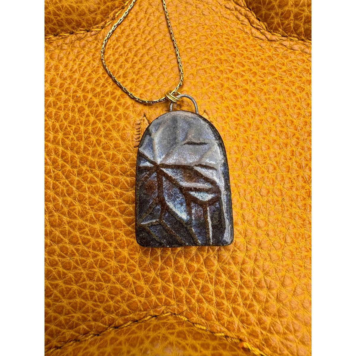 Blue Kiln Fired Ceramic Necklace Ceramic Rectangle Pendant Jewelry Necklace