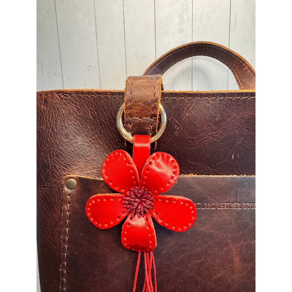 Red Daisy Purse Charm Genuine Leather Flower Red Bag Charm NEW FAST SHIP