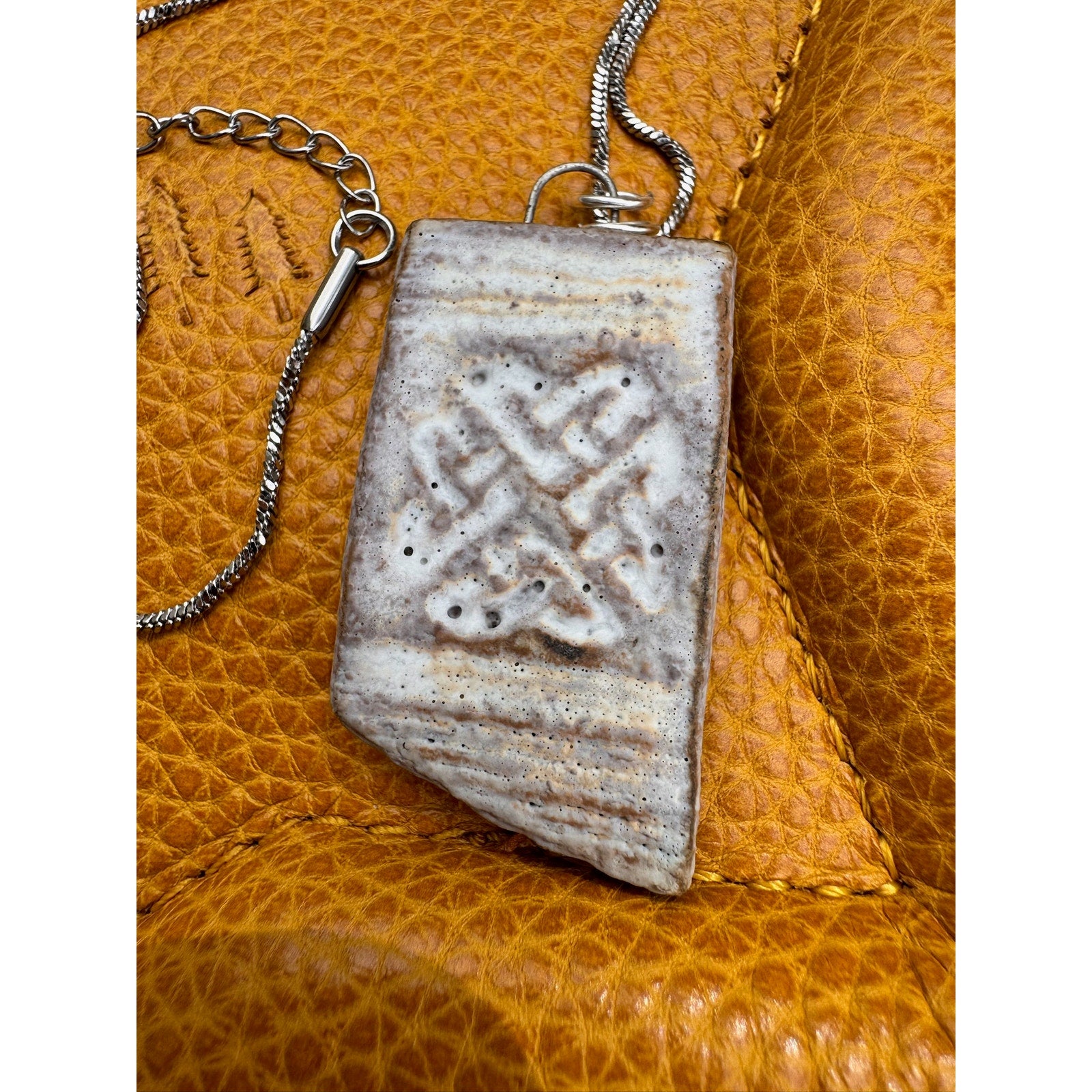 Ceramic Off White Pendant Necklace Handcrafted Jewelry Neutral Necklace