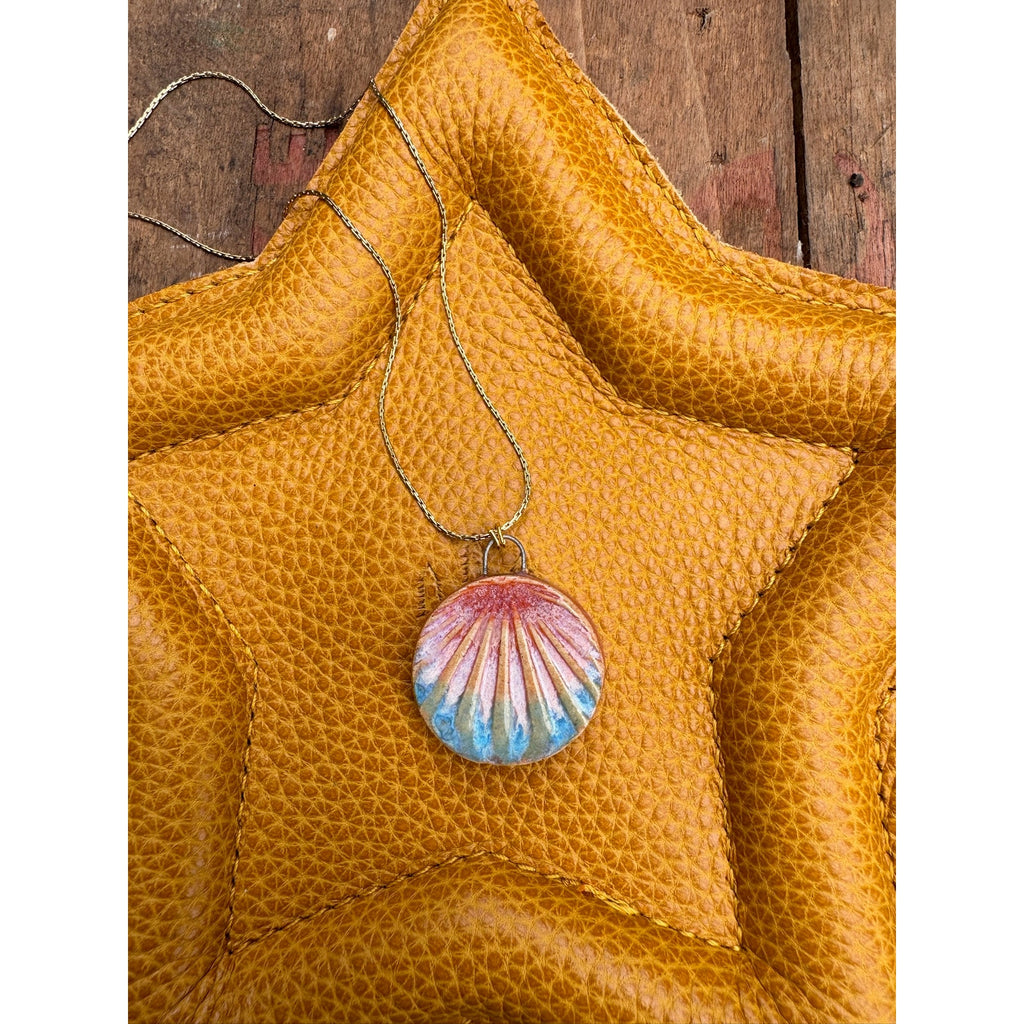 Sunrise Kiln Fired Ceramic Necklace Ceramic Round Pendant Jewelry Necklace