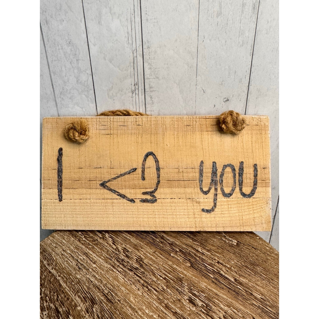 Wood Plaque I Love You Woodburning Art Gift Rustic Wall Hanging NEW!