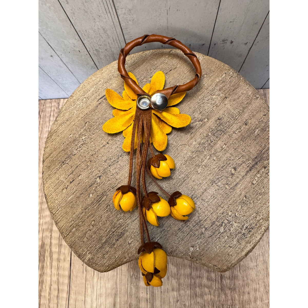 Leather Yellow Flower Purse Charm Genuine Leather Daisy Bag Charm NEW FAST SHIP