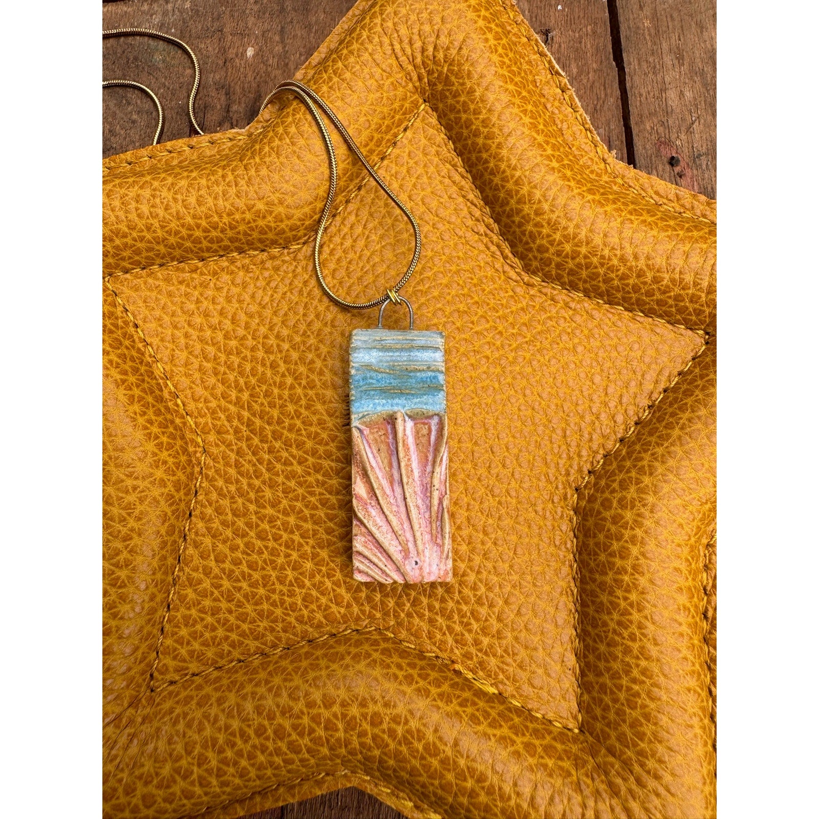 Rectangle Sunrise Necklace Handcrafted Rectangle Pendant Jewelry Ceramics
