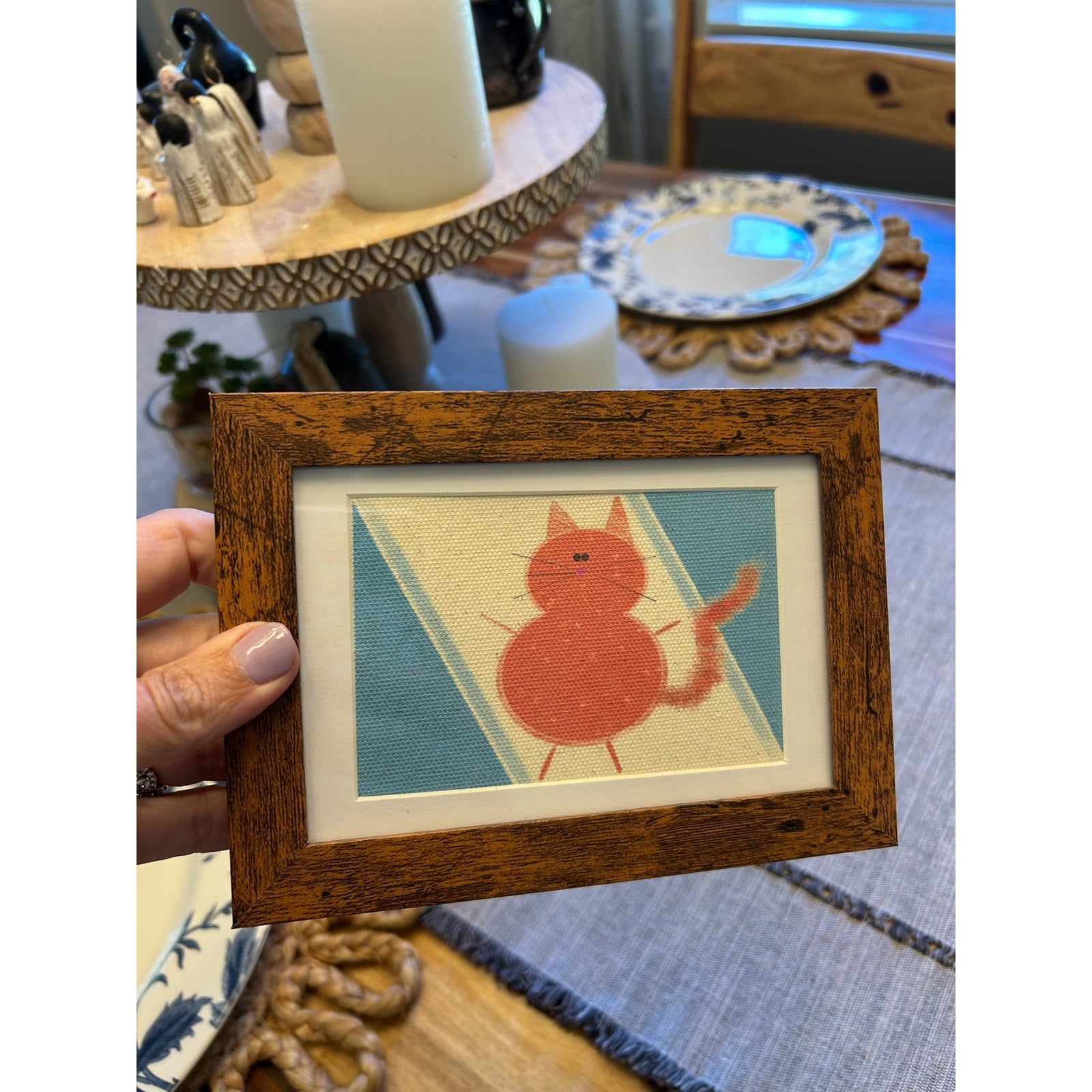 Mini Kitty Cat Picture Frame 6 x 4 Original Art Desk Cheddar Orange Cat Lover