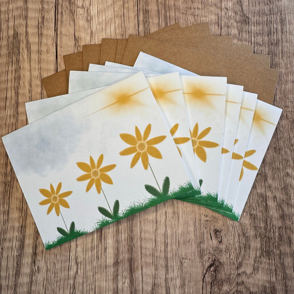 Greeting Cards Blank Notes Flowers Spring Yellow Daisy 6 w/Envelopes Custom Art