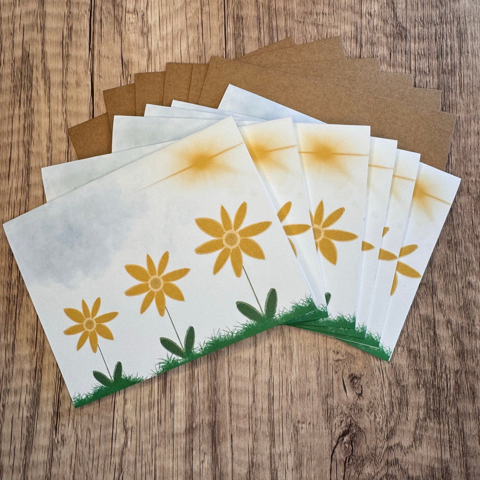 Greeting Cards Blank Notes Flowers Spring Yellow Daisy 6 w/Envelopes Custom Art
