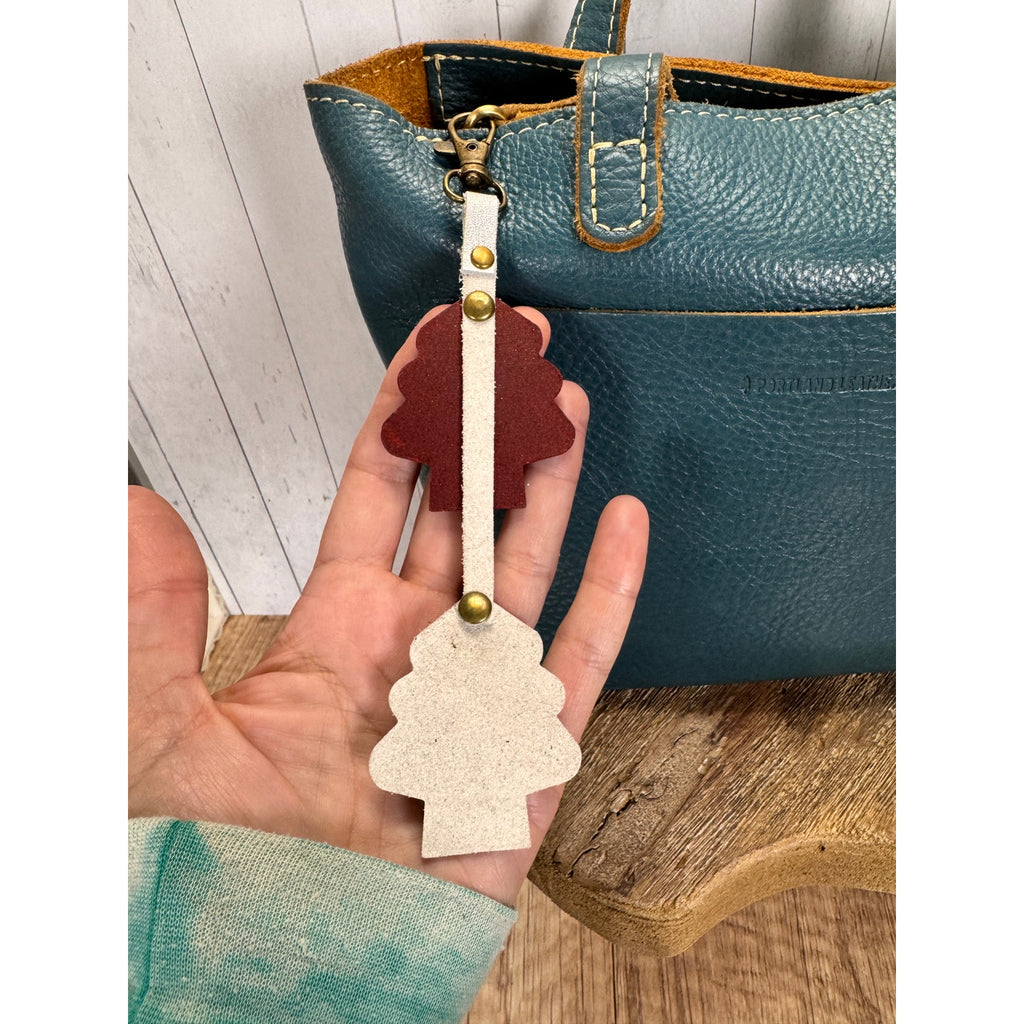 Christmas Bag Charm Genuine Leather Christmas Tree Purse Charm Holiday Accessory