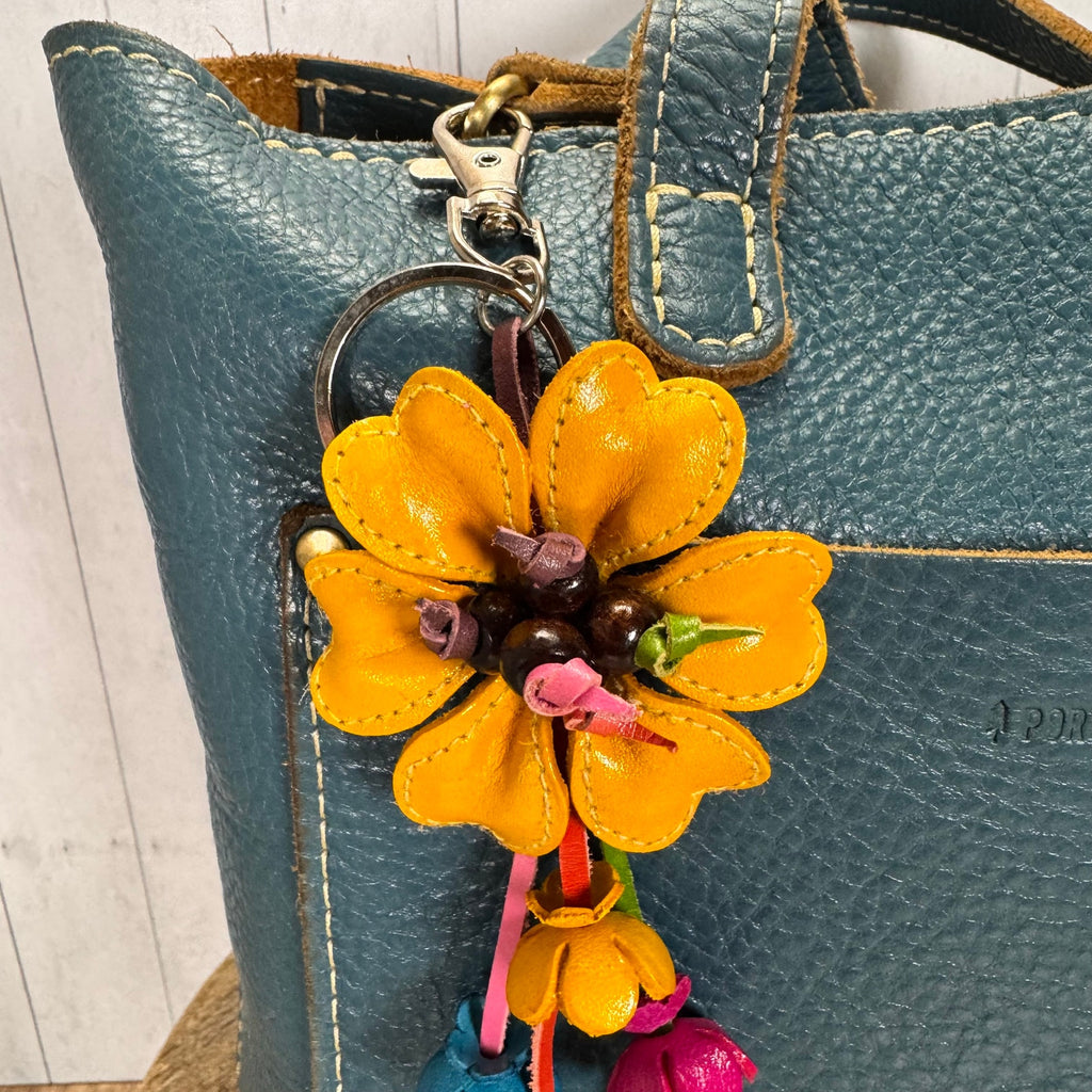 Yellow Daisy Bag Charm Genuine Leather Flower Purse Charm NEW1