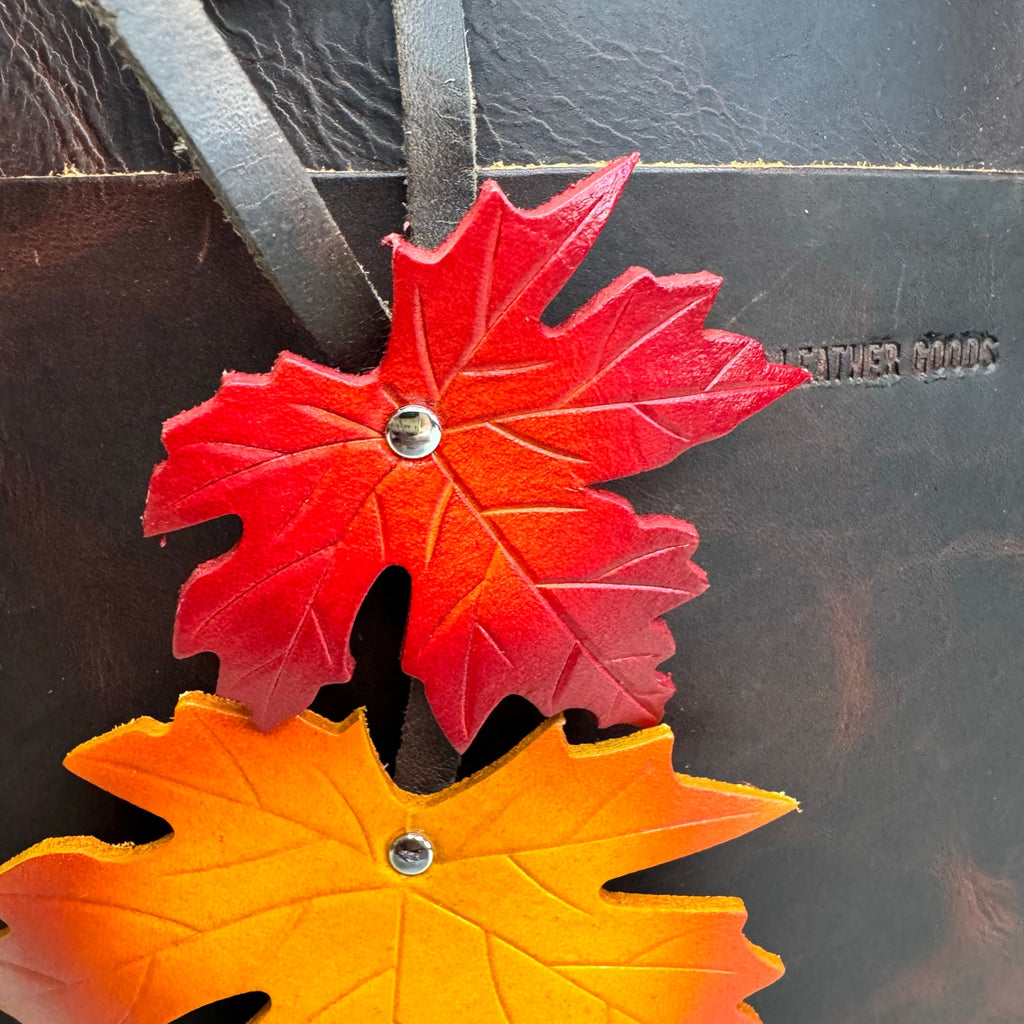 Leather Purse Charm Maple Leaf Bag Charm Genuine Leather Purse Keychain NEW