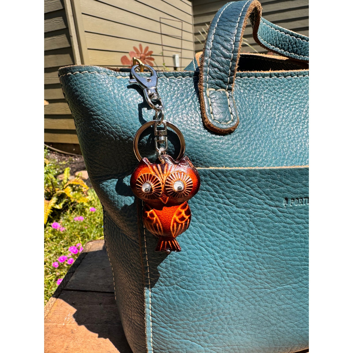 Genuine Leather Small Owl Purse Charm Hand Painted Barn Owl Bag Charm
