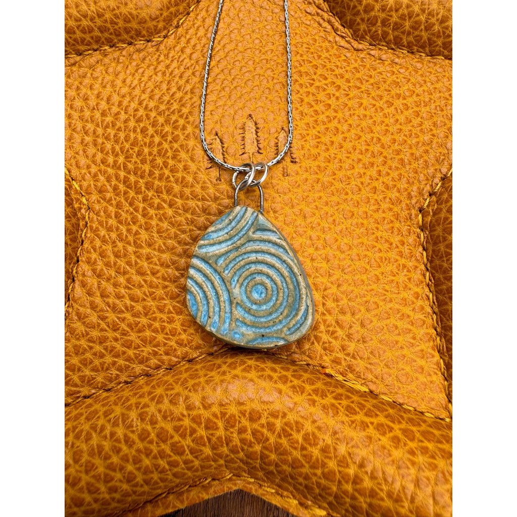 Boho Blue Circles Necklace Handmade Pendant Ceramic Necklace Medallion Jewelry