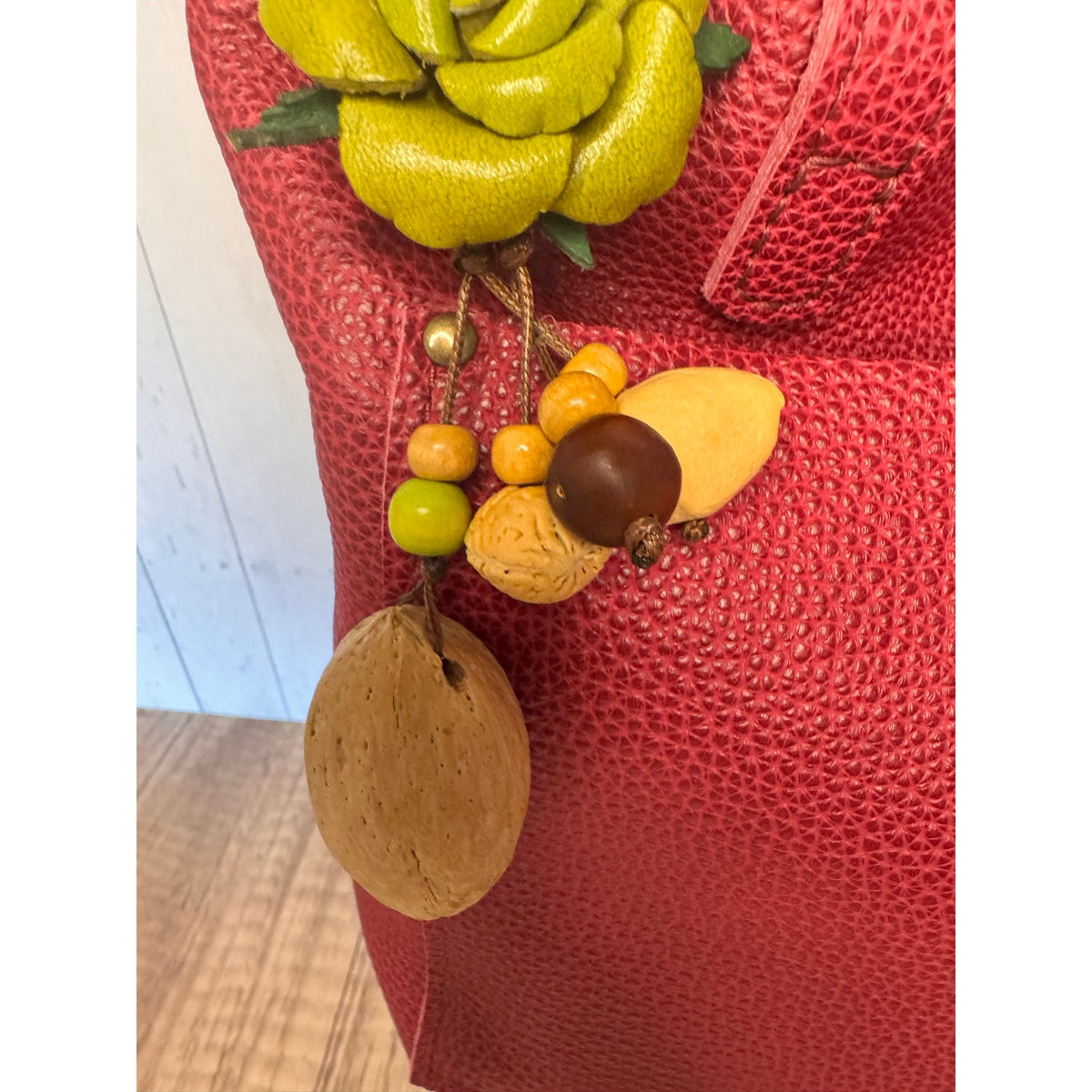 Summer Rose Lime Green Purse Charm Genuine Leather Lime Flower Bag Charm 2 inch
