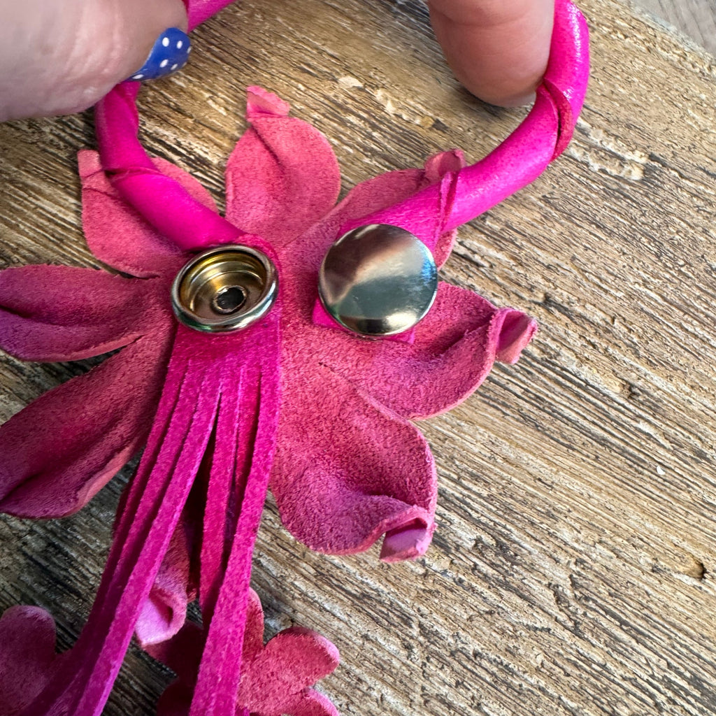 Pink Dahlia Leather Flower Purse Charm Genuine Leather Pink Flower Bag Charm NEW