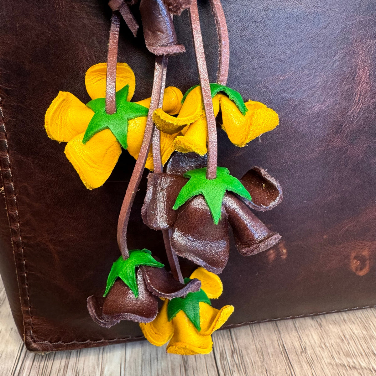 Leather Yellow Rose Purse Charm Genuine Leather Flower Bag Charm NEW FAST SHIP