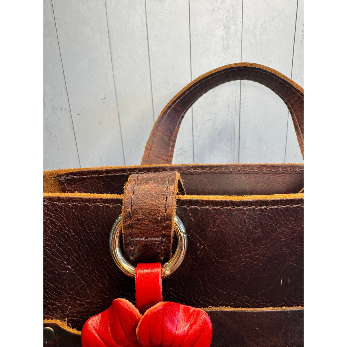 Red Flower Pansy Purse Charm Genuine Leather Flower Red Bag Charm NEW FAST SHIP