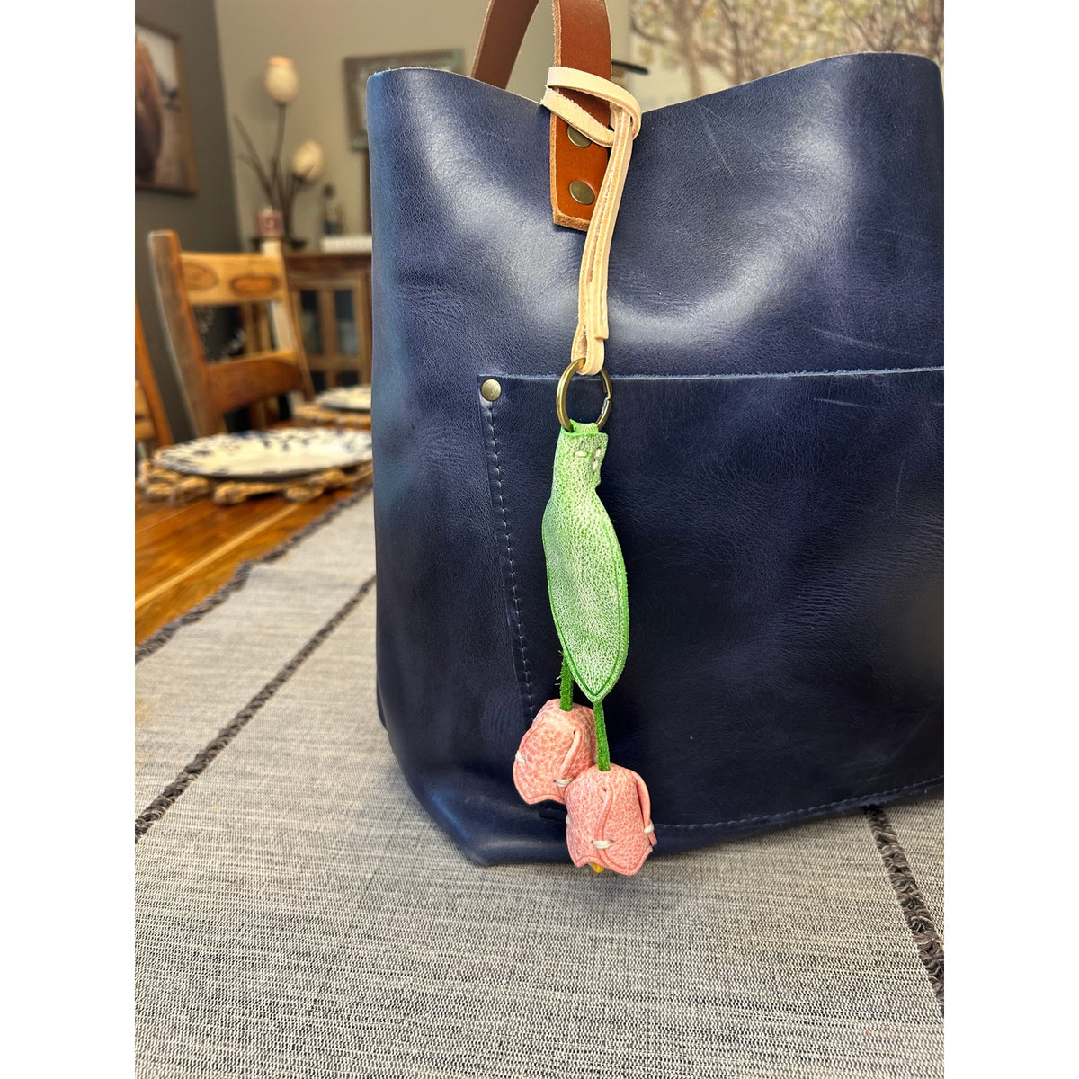 Genuine Leather Light Pink Tulip Bag Charm Tulips Flower Leather Purse Charm