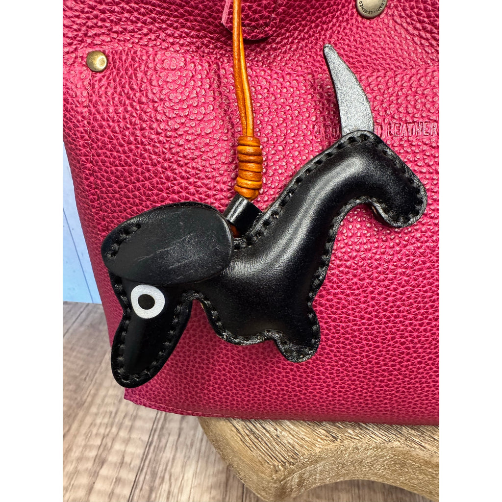 Black Genuine Leather Black Dog Bag Charm Dachshund Wiener Dog Purse Charm Dogs