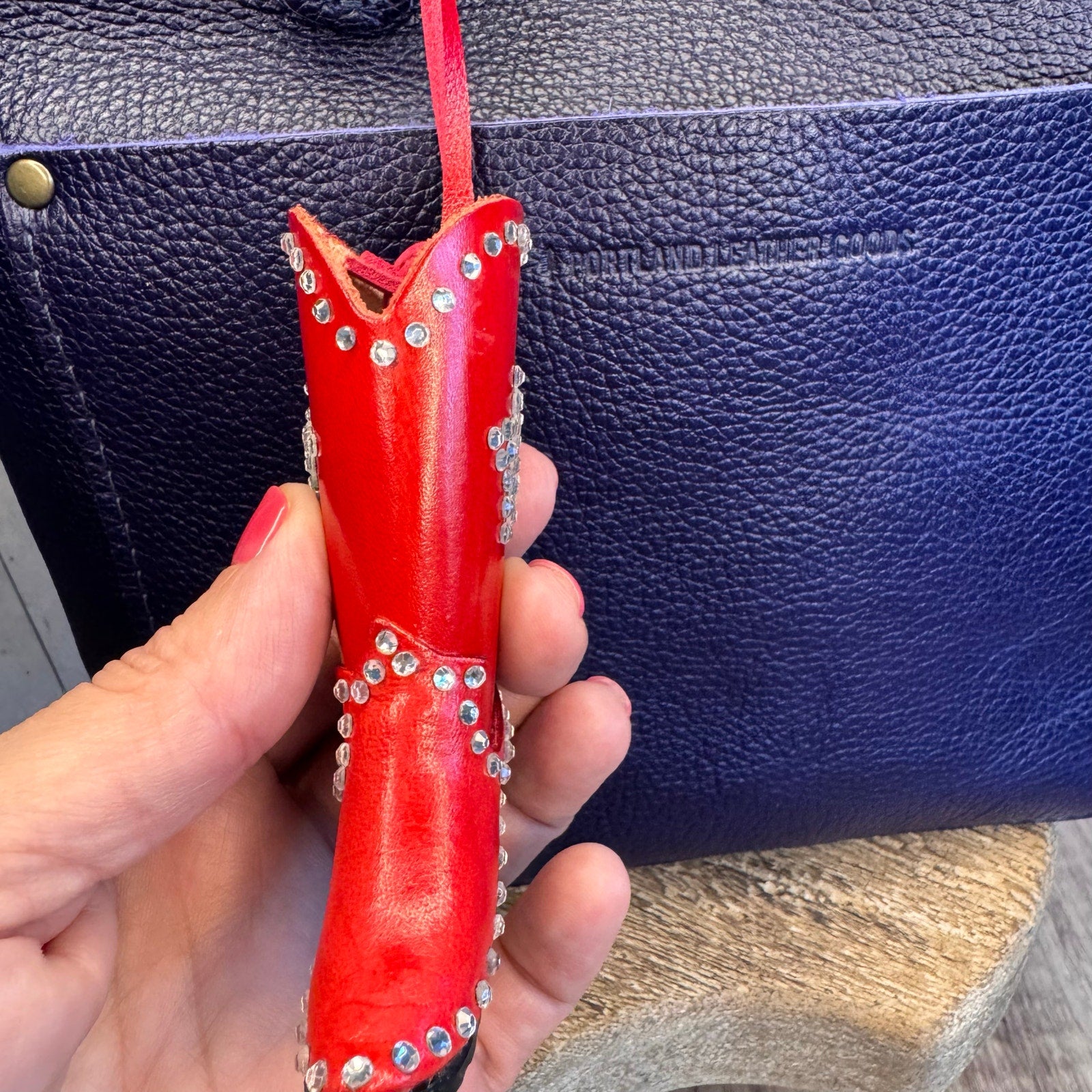 Western Genuine Leather Purse Charm Red Cowboy Boot Bag Charm NeW FAST SHIP