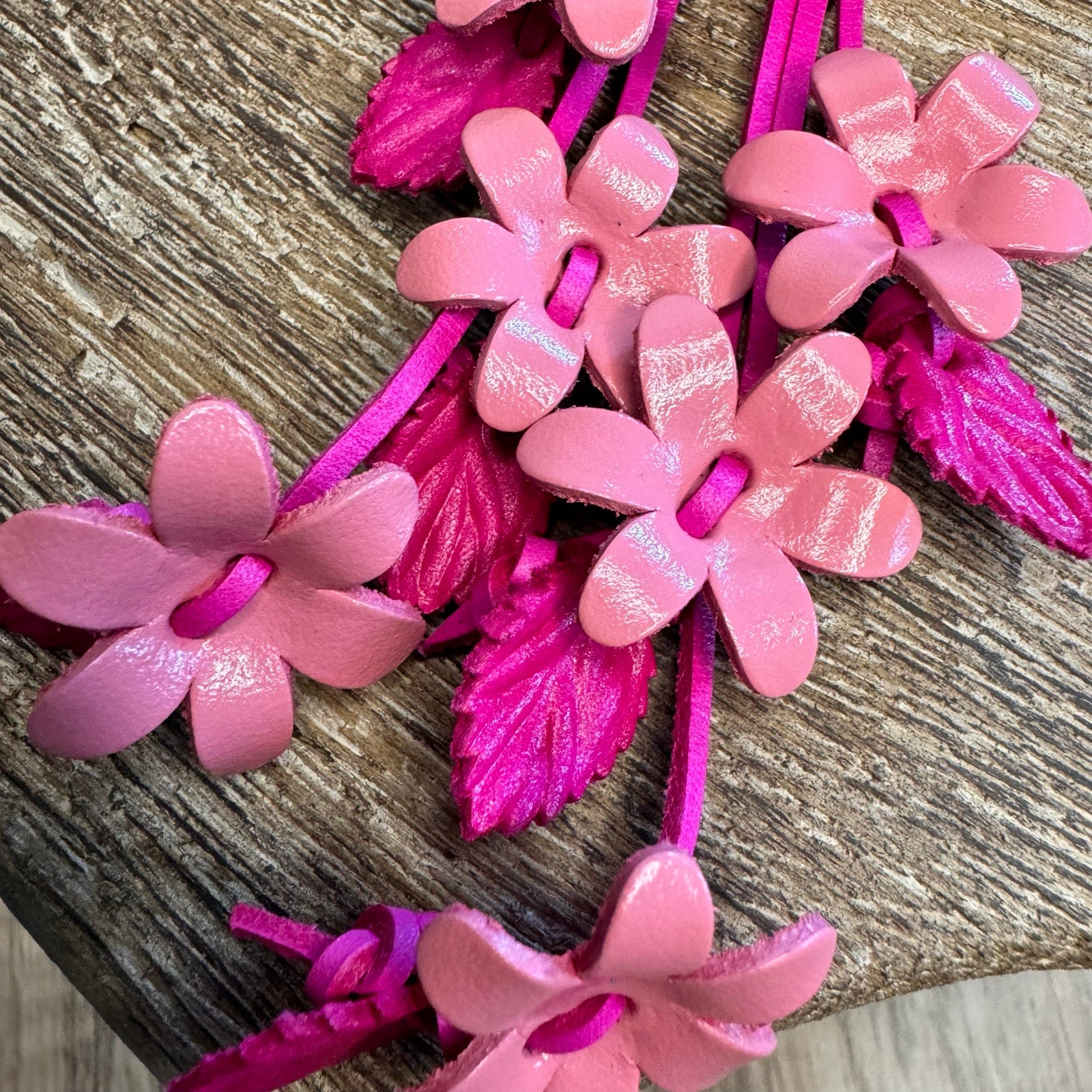 Pink Leather Flower Purse Charm Genuine Leather Pink Spring Flower Bag Charm NEW