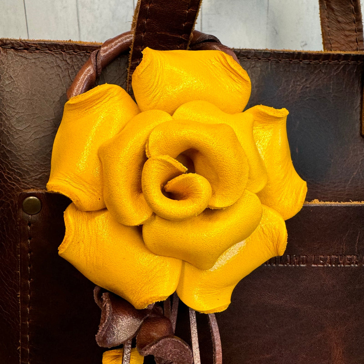 Leather Yellow Rose Purse Charm Genuine Leather Flower Bag Charm NEW FAST SHIP