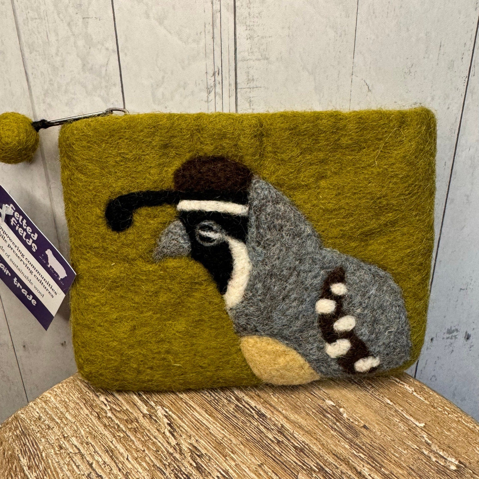 Felted Wool Green Wallet Pouch California Quail Makeup Bag New FAST SHIP