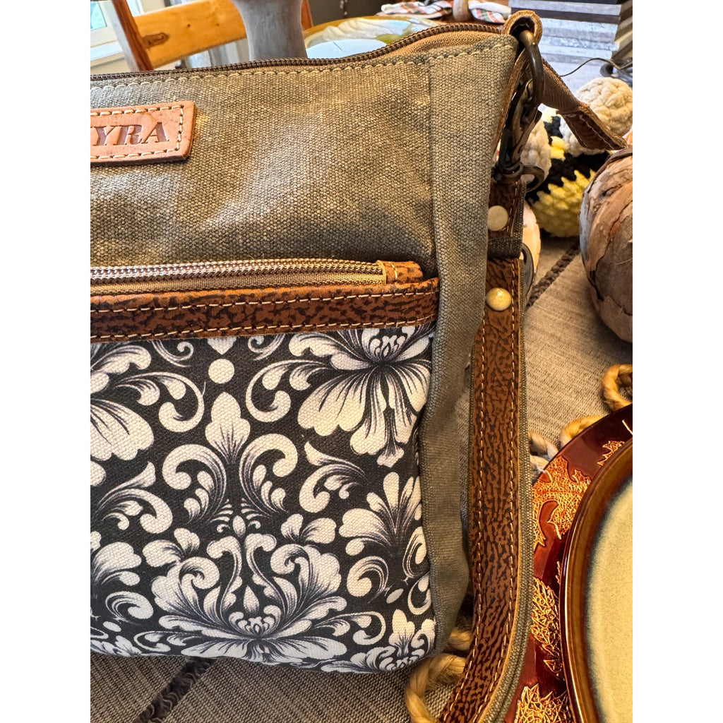 Cute Floral Canvas Crossbody Bag Neutral Canvas Purse NEW!  9 x 10
