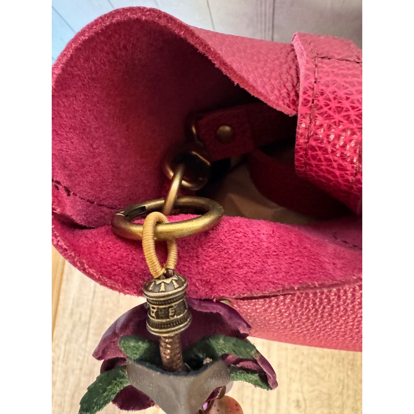 Summer Rose Purple Purse Charm Genuine Leather Purple Flower Bag Charm NEW!