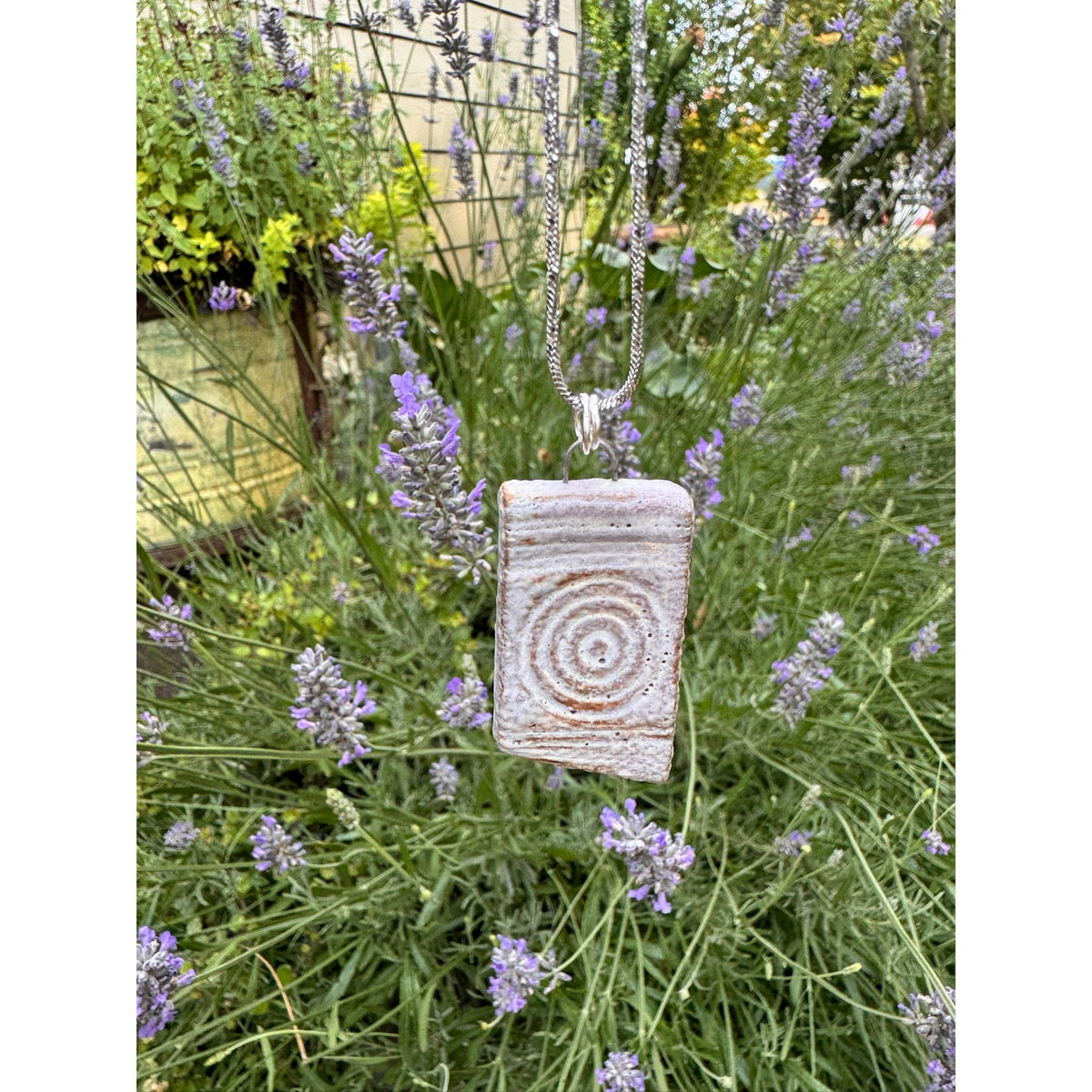 Kiln Fired Off White Pendant Necklace Handcrafted Ceramic Circles Necklace