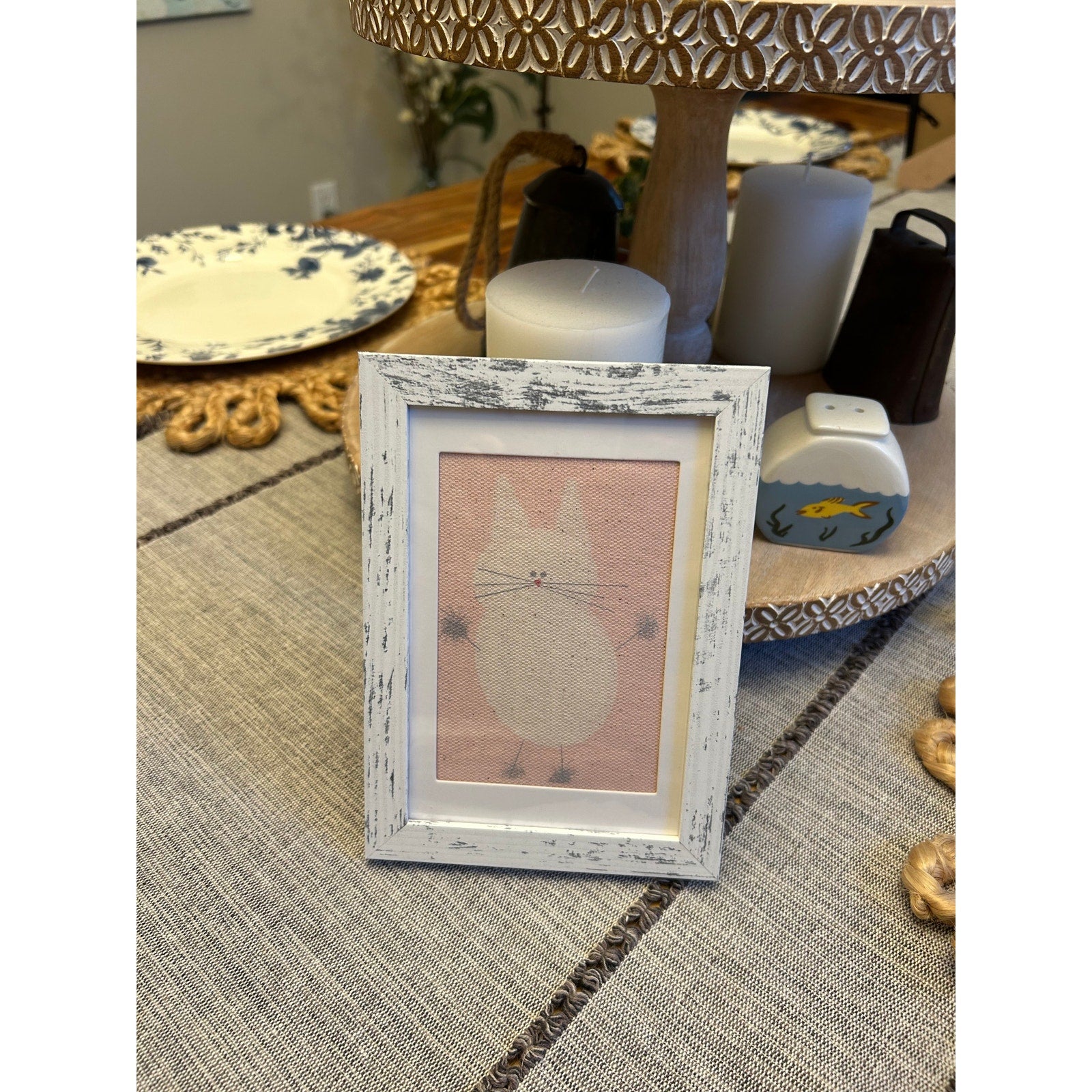 Fluffy Pink Kitty Cat White Cat Mini Picture Frame Art Desk Wall Art Decor 6 x 4
