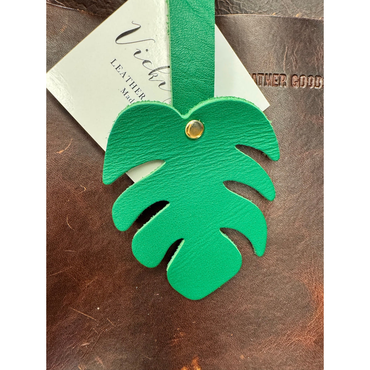 Monstera Leaf Green Leather Bag Charm Genuine Leather Purse Keychain FAST SHIP