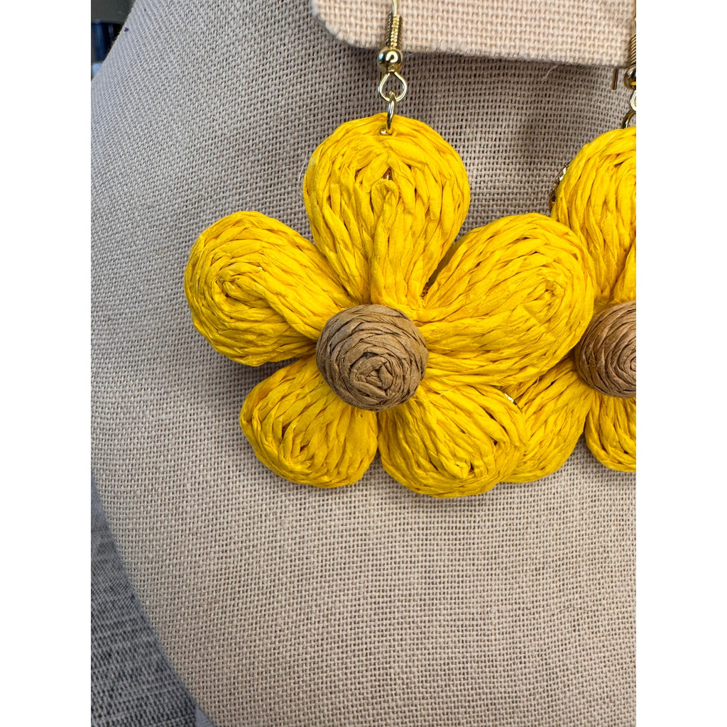 Yelow Daisy Rattan Woven Earrings Boho Earrings Boho Earrings Accessories NEW!