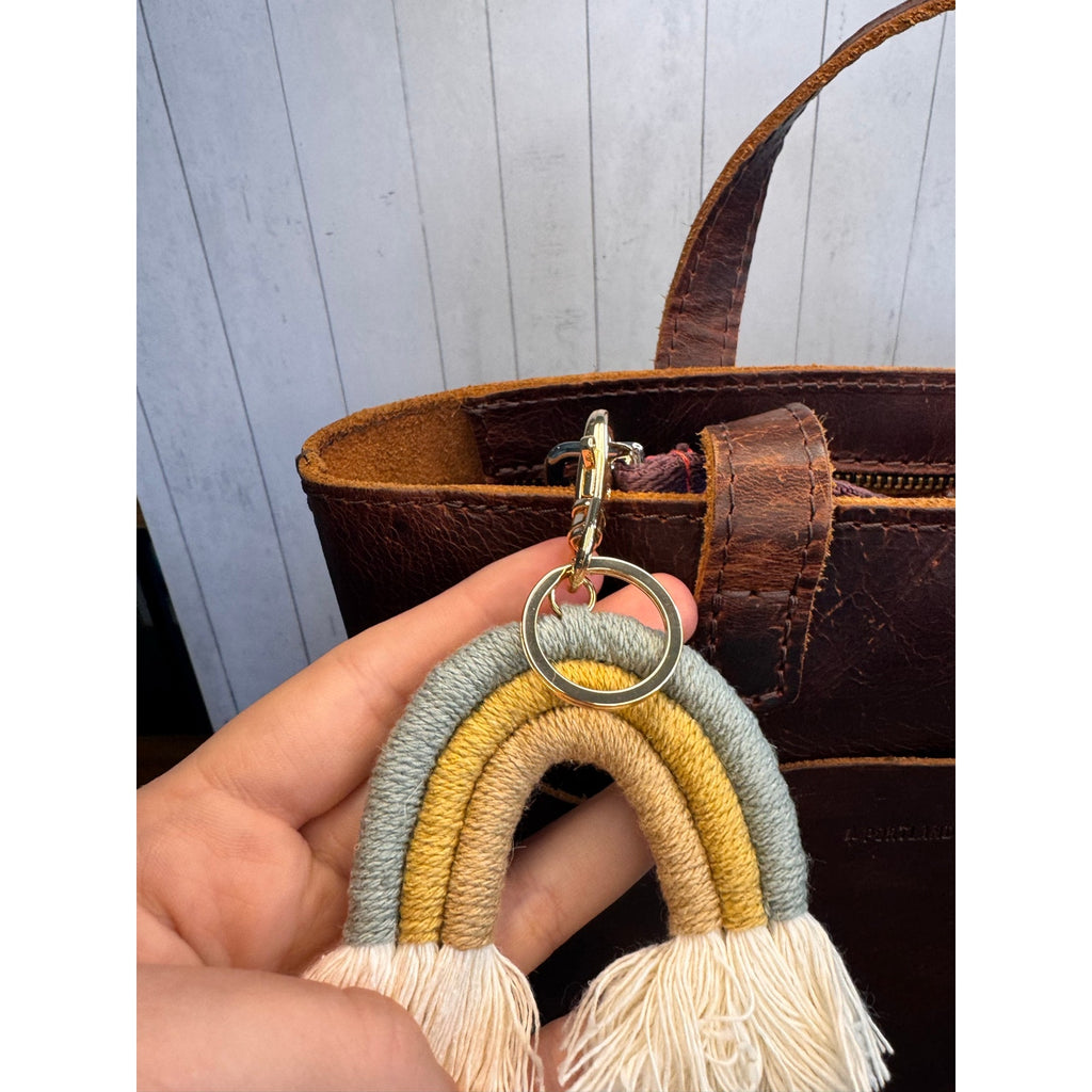Macrame Rainbow Purse Charm Macrame Keychain FAST SHIP Gray Tan Brown Rainbow